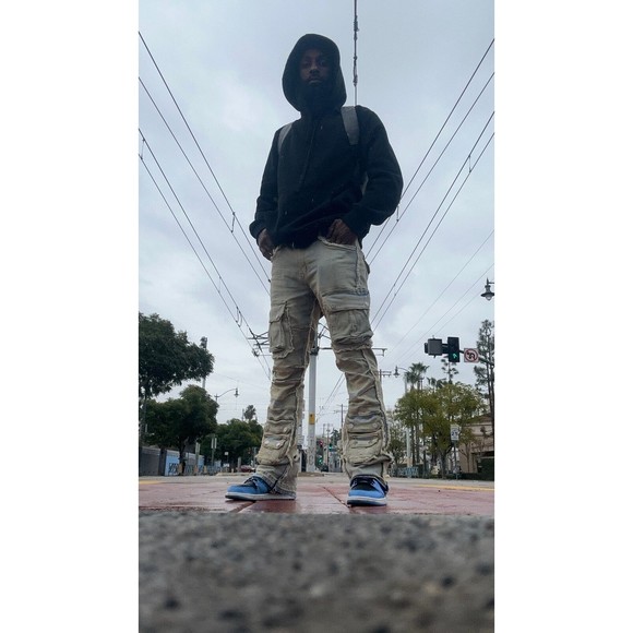 Men Stacked Jeans Multi Cargo Pockets Denim Pants on - Picture 14 of 14